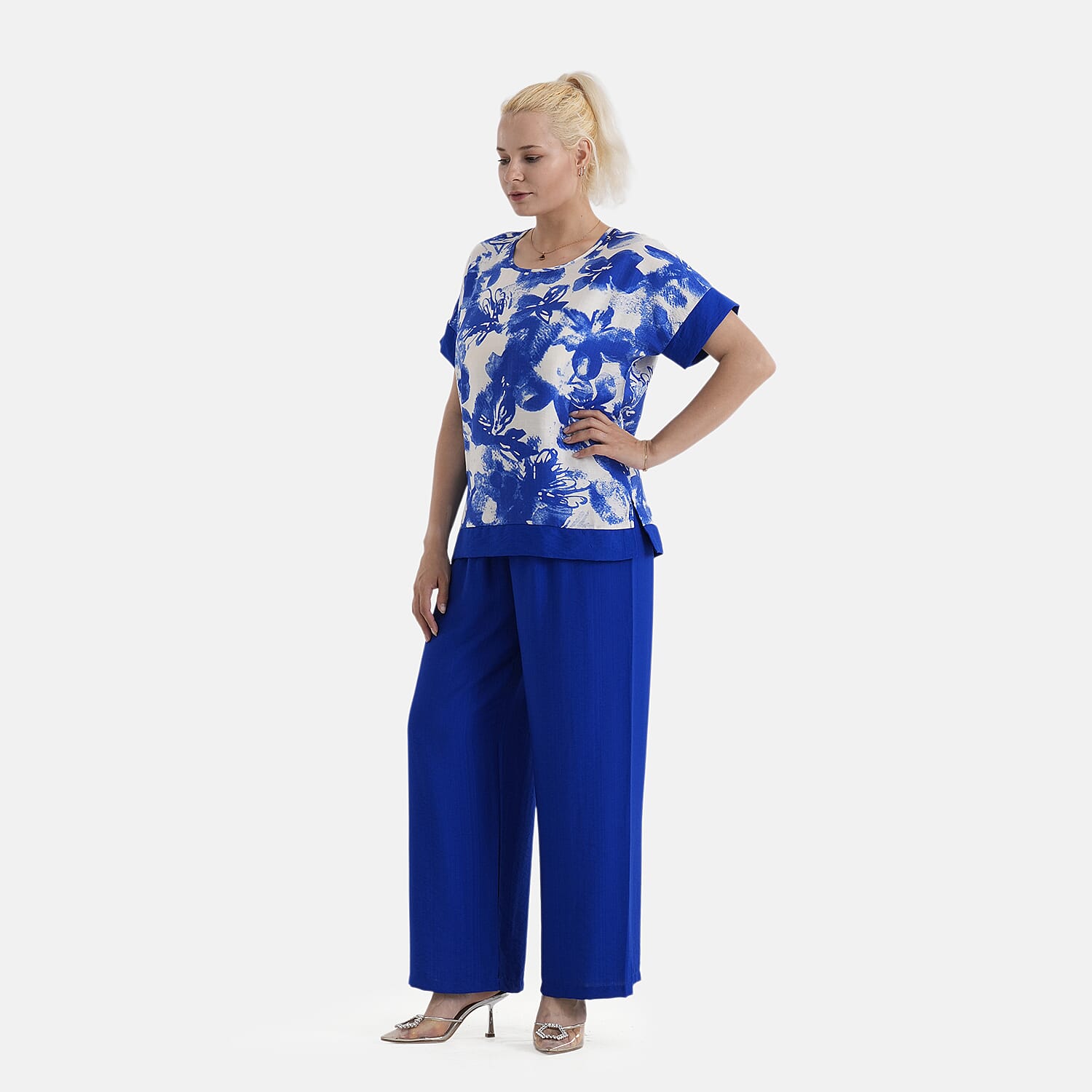 La Marey Designer High-Waisted Relaxed Fit Wide-Leg Trousers (Size - L-XL, 16 to 22) - Blue 8437522 4
