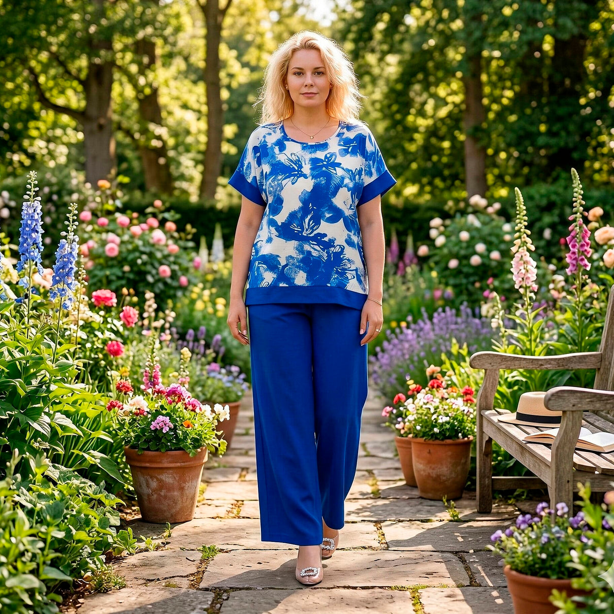 La Marey Designer High-Waisted Relaxed Fit Wide-Leg Trousers (Size - L-XL, 16 to 22) - Blue 8437522 5
