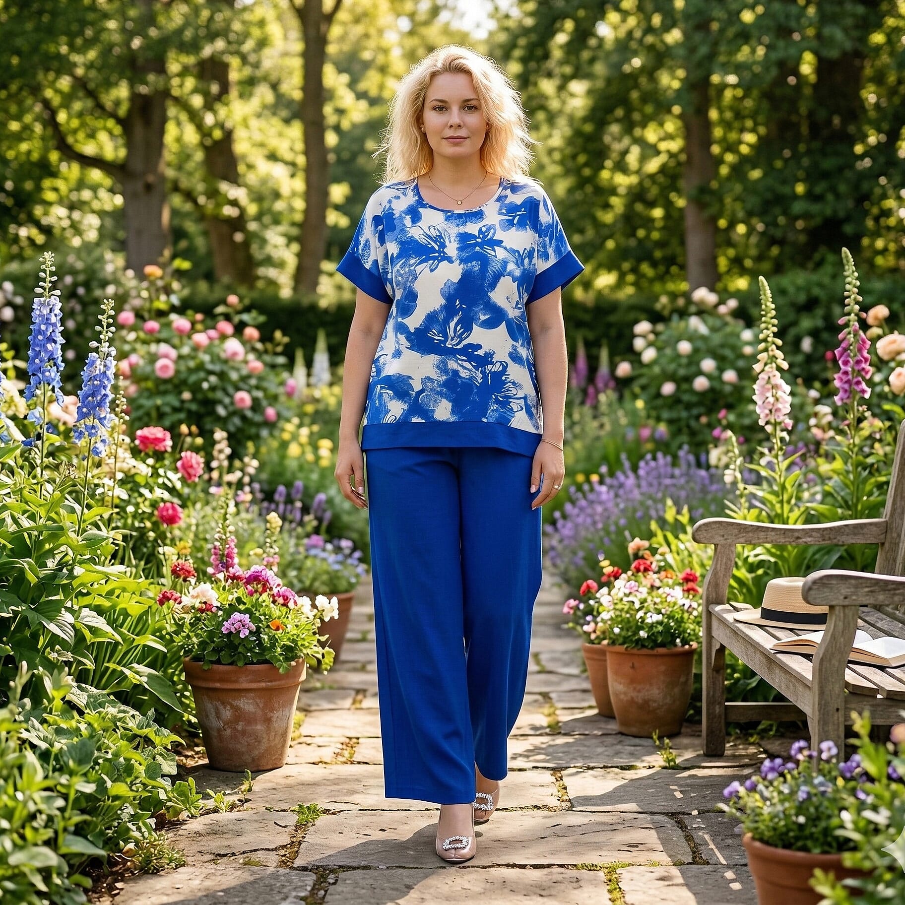 La Marey Designer High-Waisted Relaxed Fit Wide-Leg Trousers (Size - L-XL, 16 to 22) - Blue 8437522 5