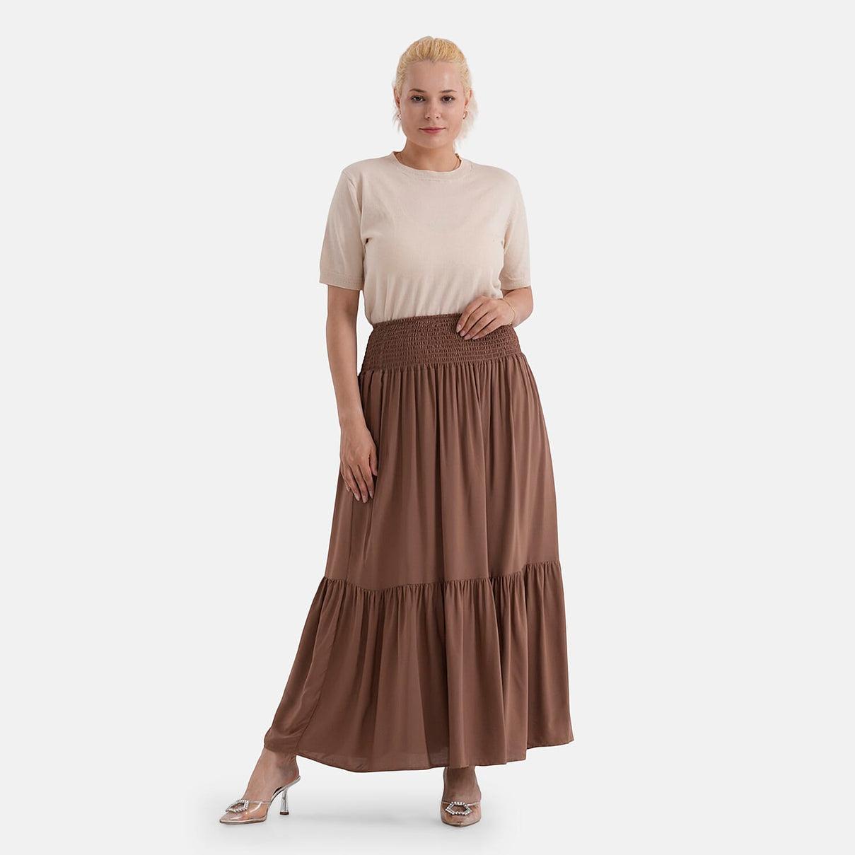 La Marey Elastic Waist Maxi Skirt (One Size) - Brown 8466019 0