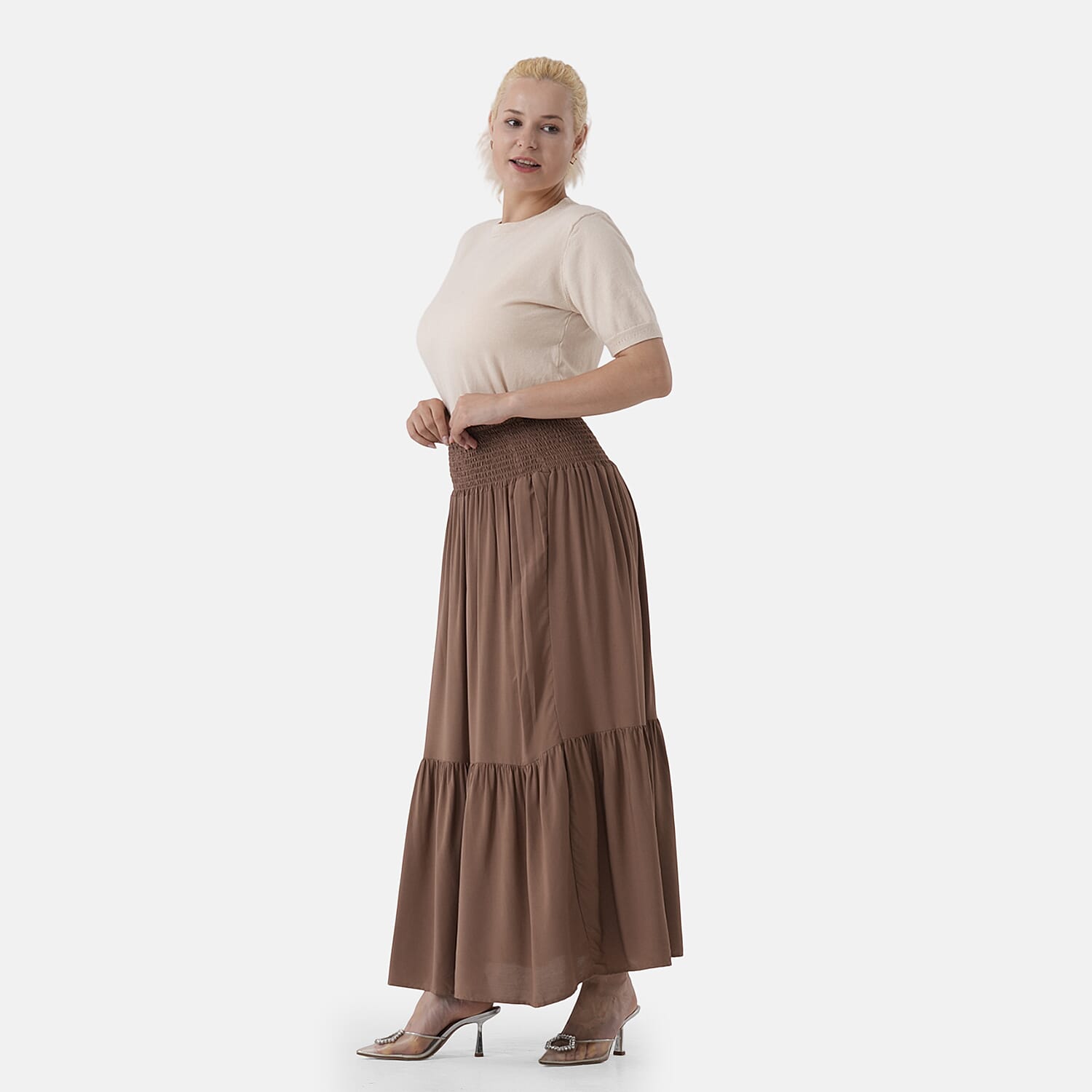 La Marey Elastic Waist Maxi Skirt (One Size) - Brown 8466019 4