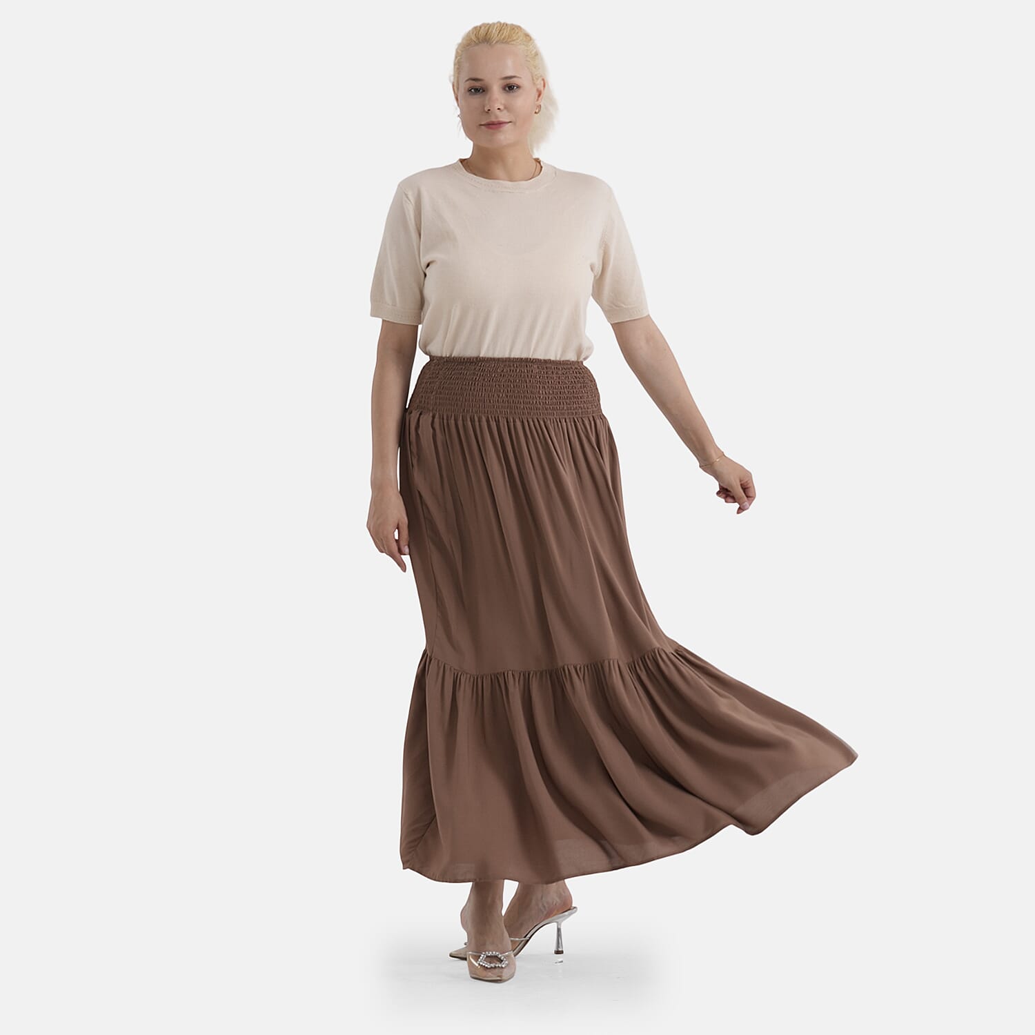 La Marey Elastic Waist Maxi Skirt (One Size) - Brown 8466019 5