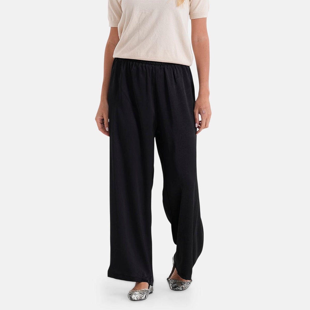 La Marey Silk Feeling Wide Leg Trousers (Size - S/M) - Black V32556870 0