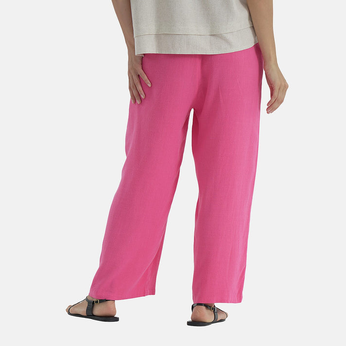 LA MAREY Linen Blend Womens Embroidered Details Relaxed Fit Trousers (Size 20-22) - Pink 8037805 1