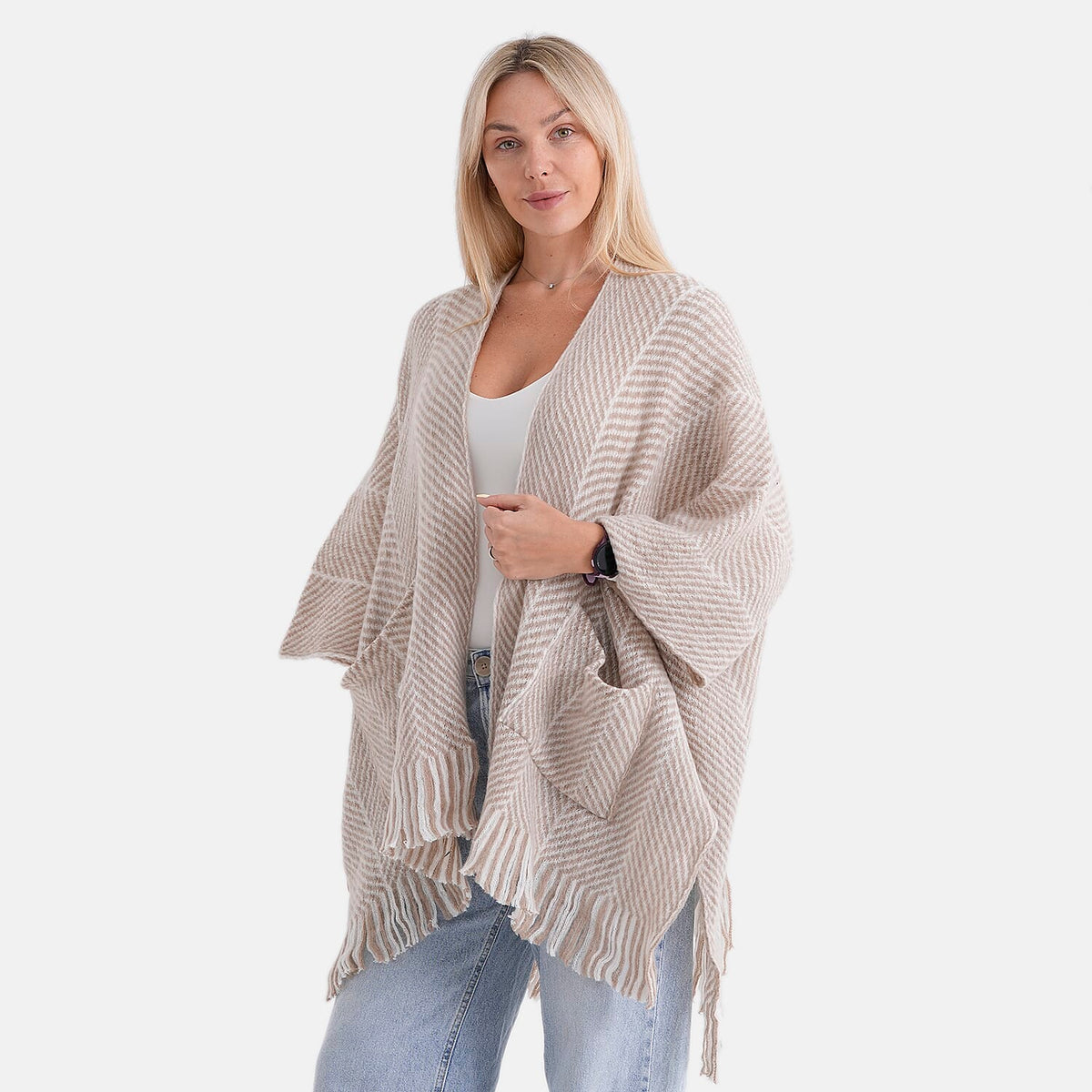 La Marey Relax Fit Tassel Cape (One Size, 8 to 20) - Beige V32668113 3