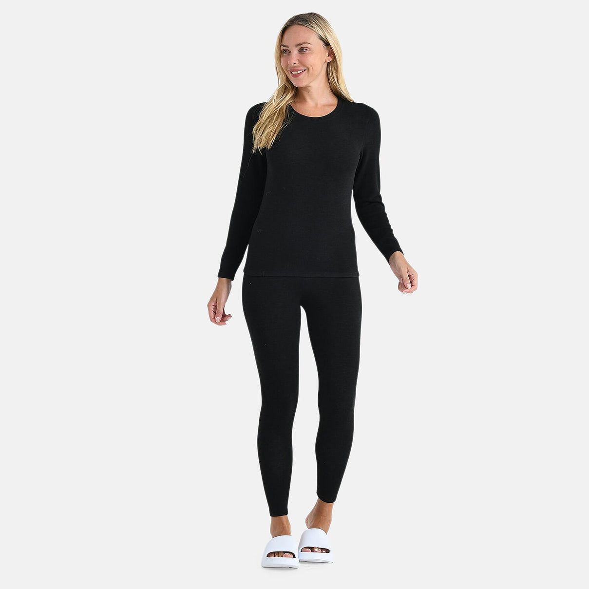 DOD- Cashmere Blend Thermal Scoop Neck Top &amp; Legging Sets(Size - L) - Black 8233477 0
