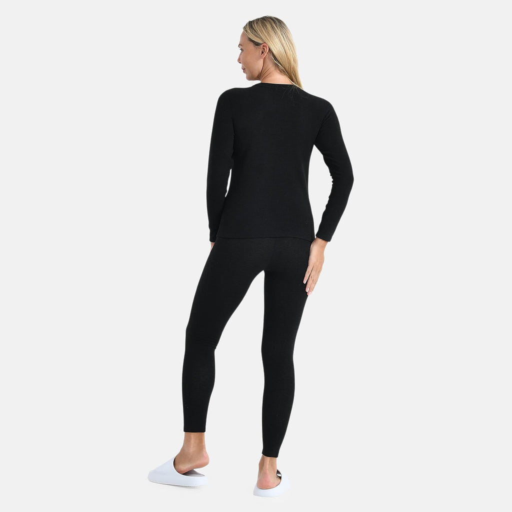 DOD- Cashmere Blend Thermal Scoop Neck Top & Legging Sets(Size - L) - Black