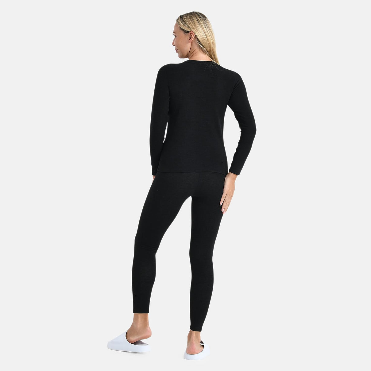 DOD- Cashmere Blend Thermal Scoop Neck Top &amp; Legging Sets(Size - L) - Black 8233477 2