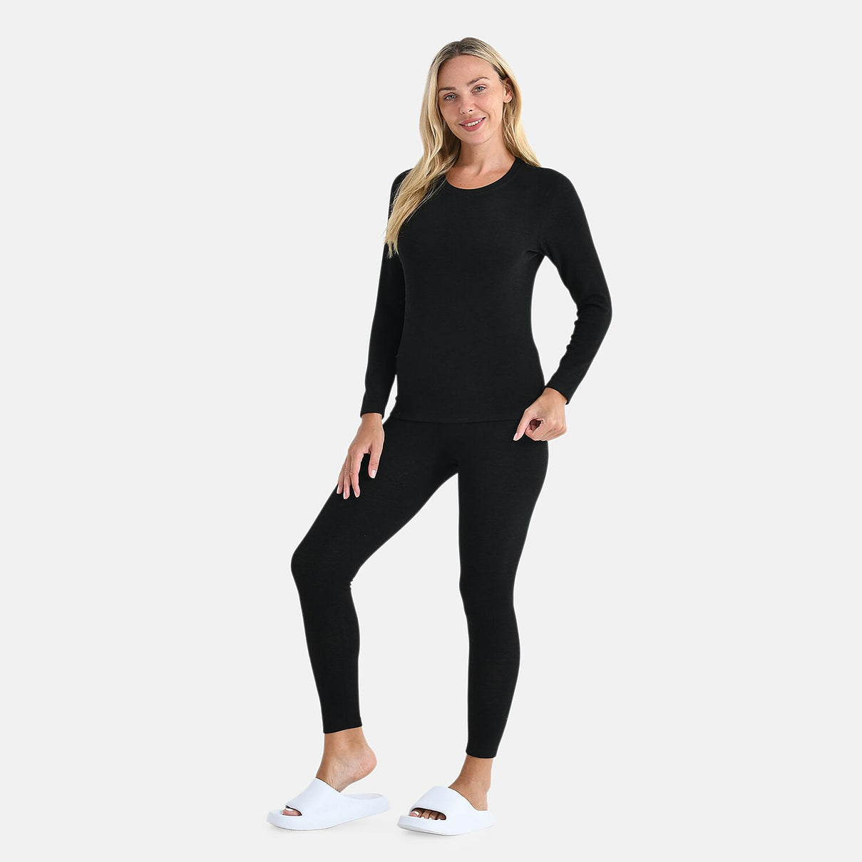 DOD- Cashmere Blend Thermal Scoop Neck Top &amp; Legging Sets(Size - L) - Black 8233477 3