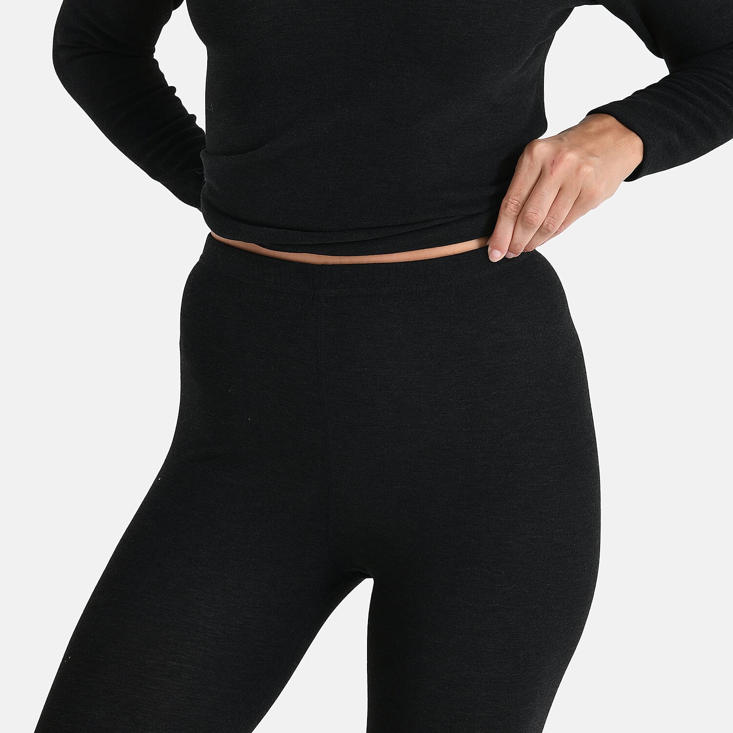 DOD- Cashmere Blend Thermal Scoop Neck Top &amp; Legging Sets(Size - L) - Black 8233477 5
