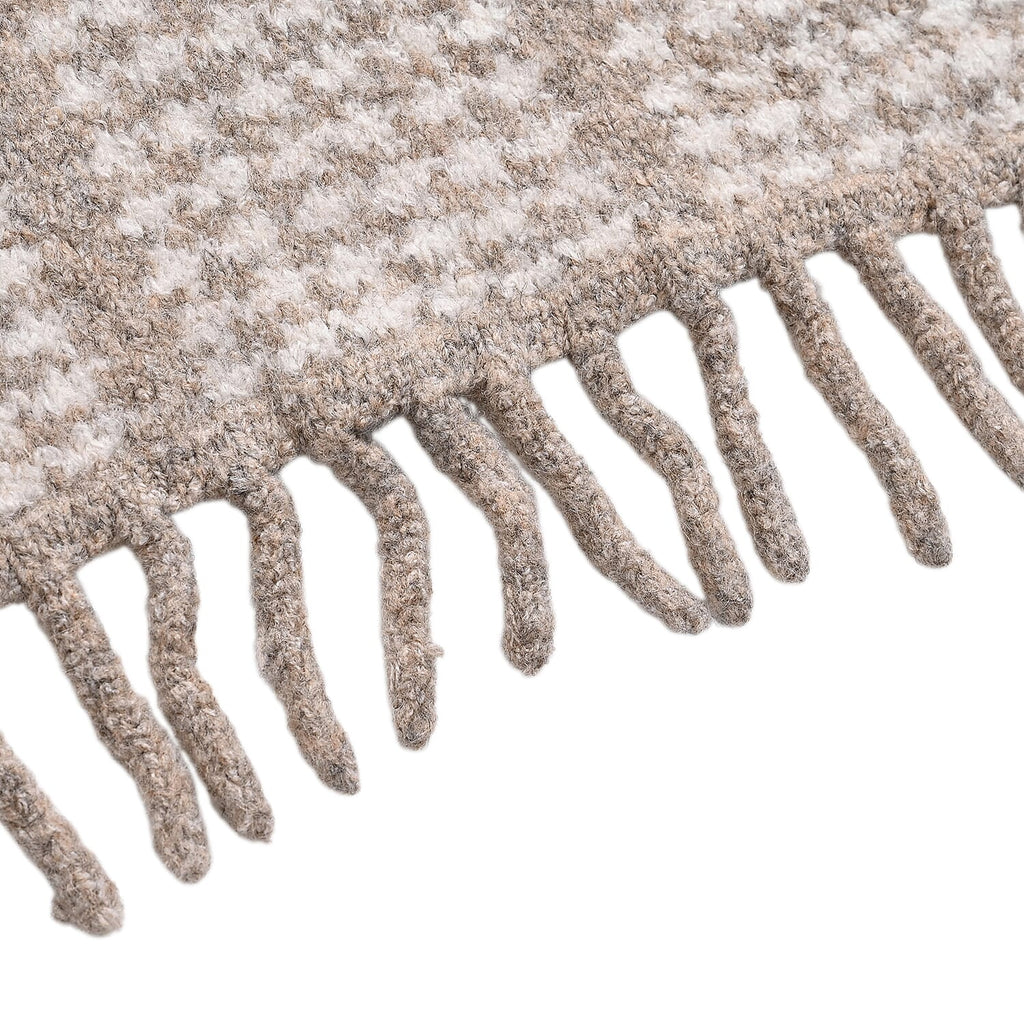 La Marey Super Soft Wool Blend Checkered Scarf with Tassel (180 X 30cm, One Size) - Beige