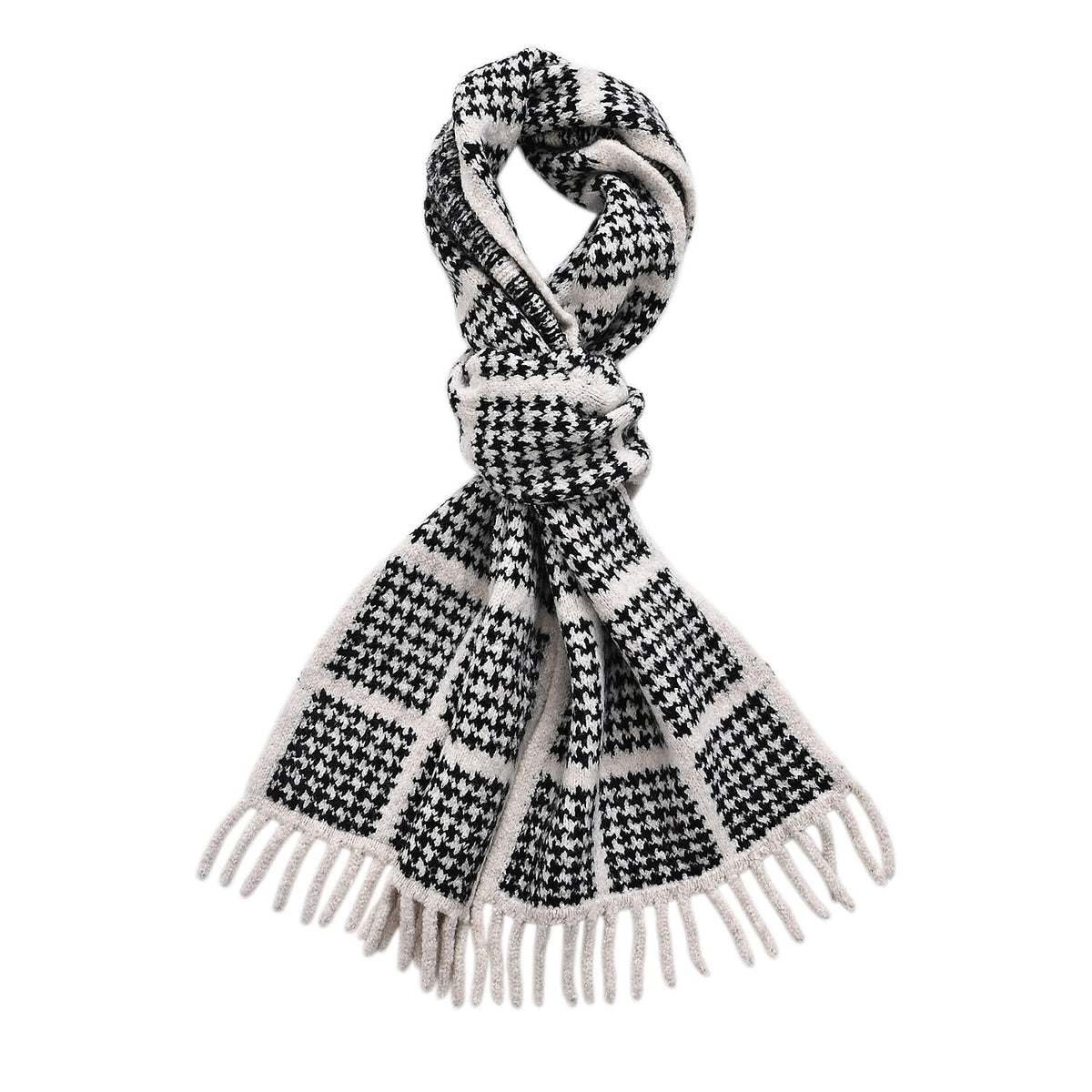 La Marey Super Soft Checkered Scarf with Tassel (180 X 30cm, One Size) - Black 8357217 5