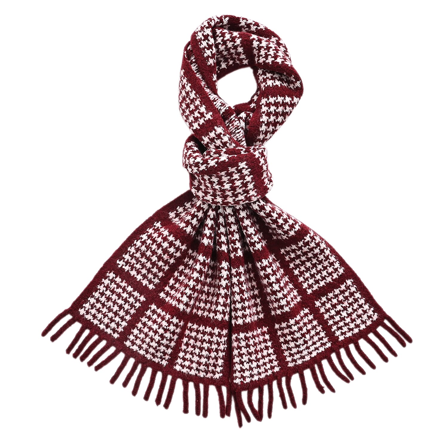 La Marey Super Soft Checkered Scarf with Tassel (180 X 30cm, One Size) - Burgundy 8357219 5