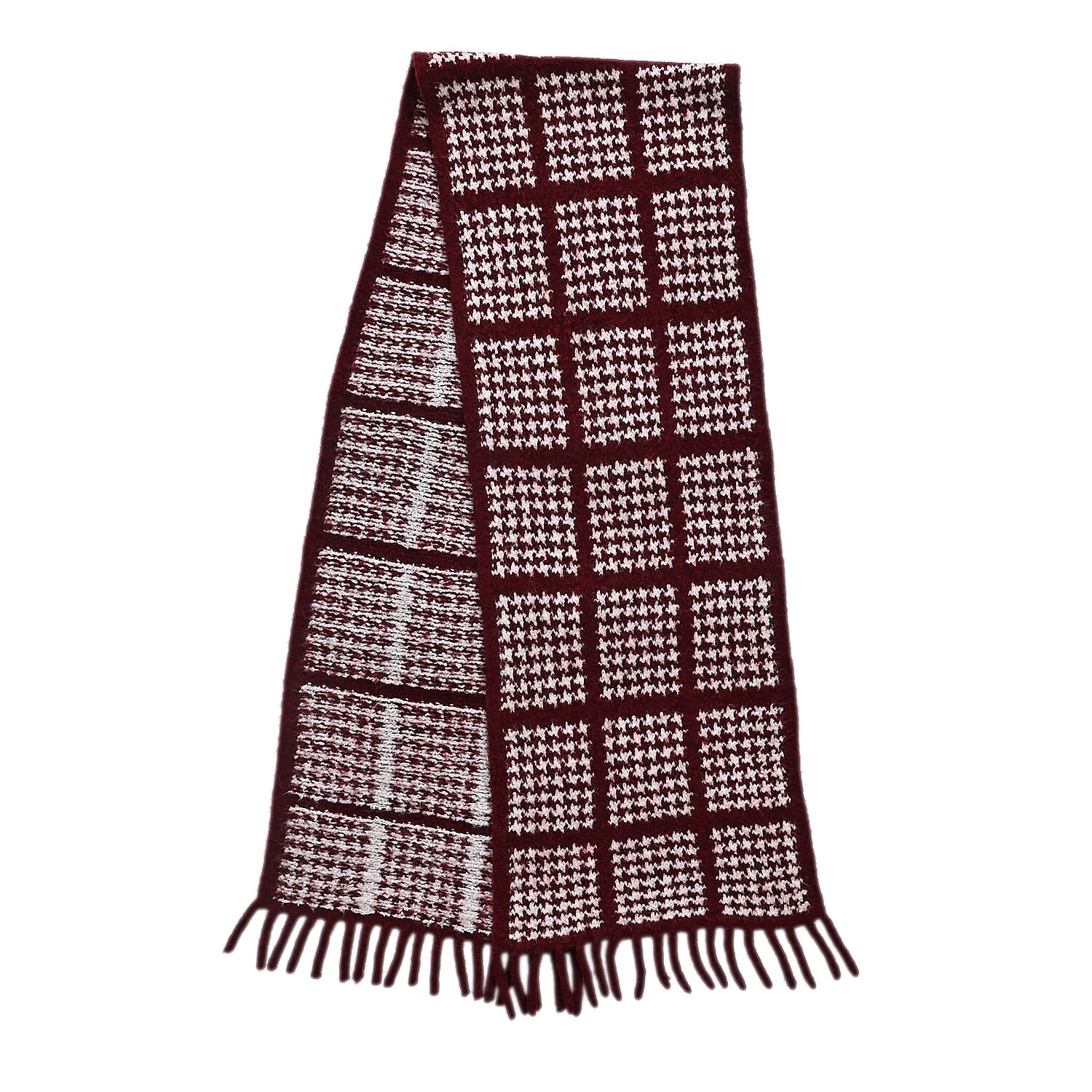 La Marey Super Soft Checkered Scarf with Tassel (180 X 30cm, One Size) - Burgundy 8357219 6