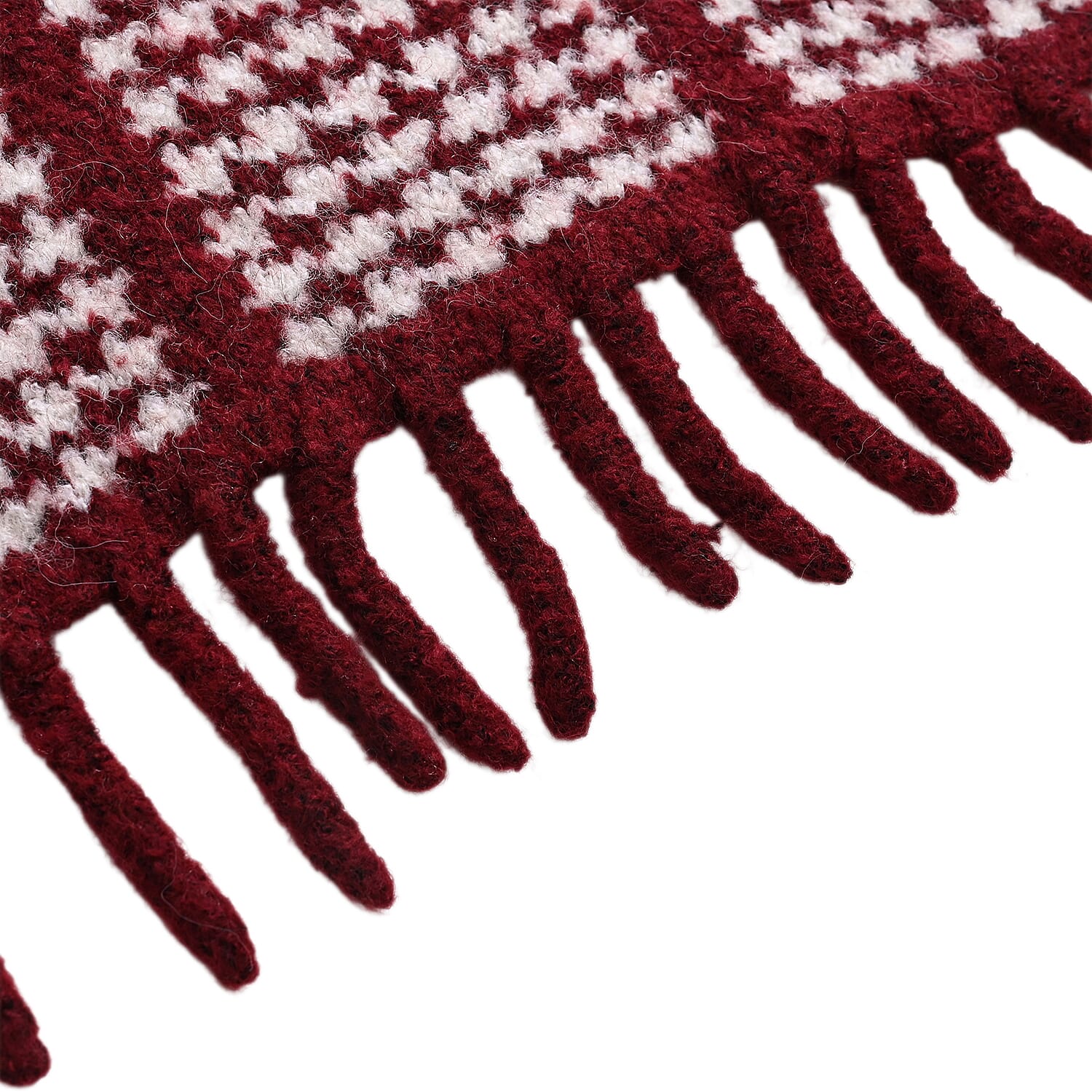 La Marey Super Soft Checkered Scarf with Tassel (180 X 30cm, One Size) - Burgundy 8357219 7