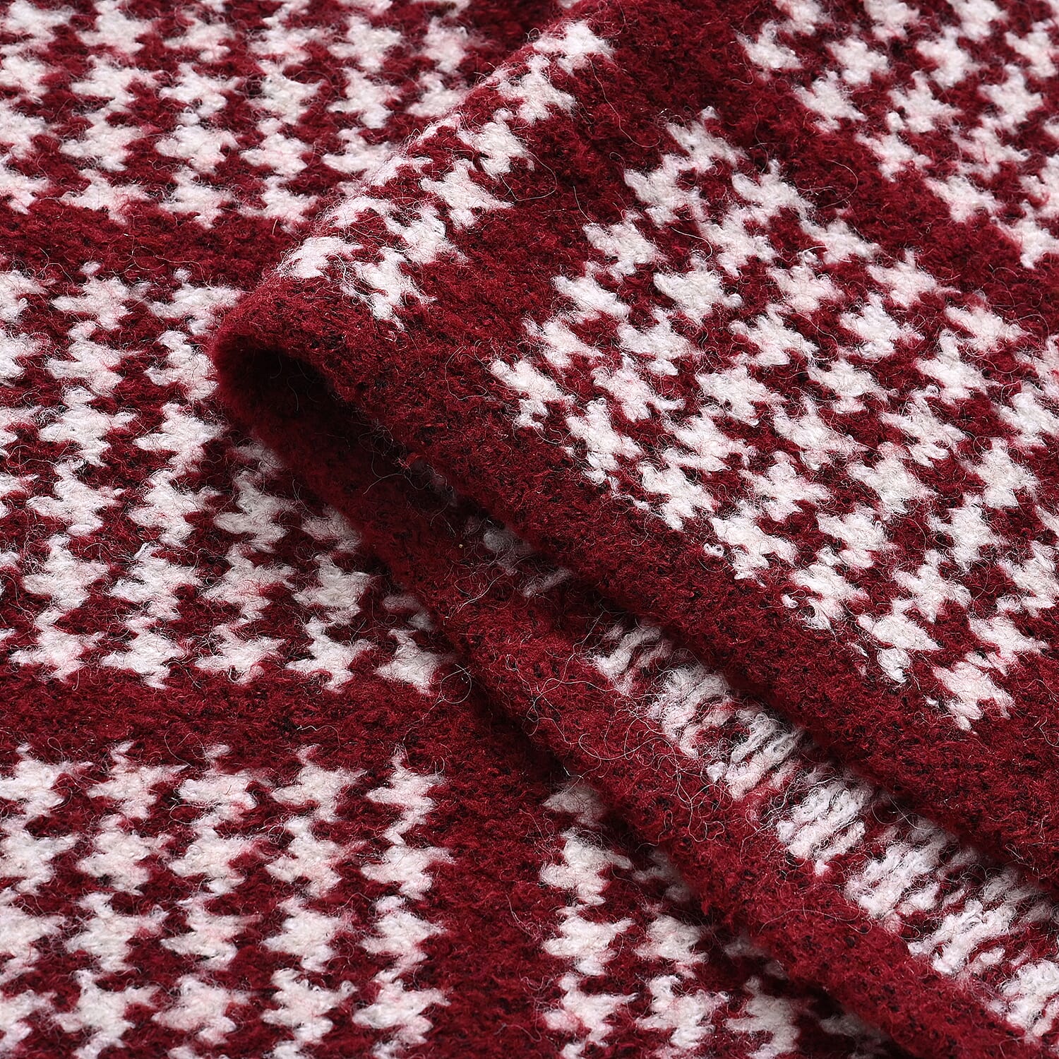 La Marey Super Soft Checkered Scarf with Tassel (180 X 30cm, One Size) - Burgundy 8357219 8