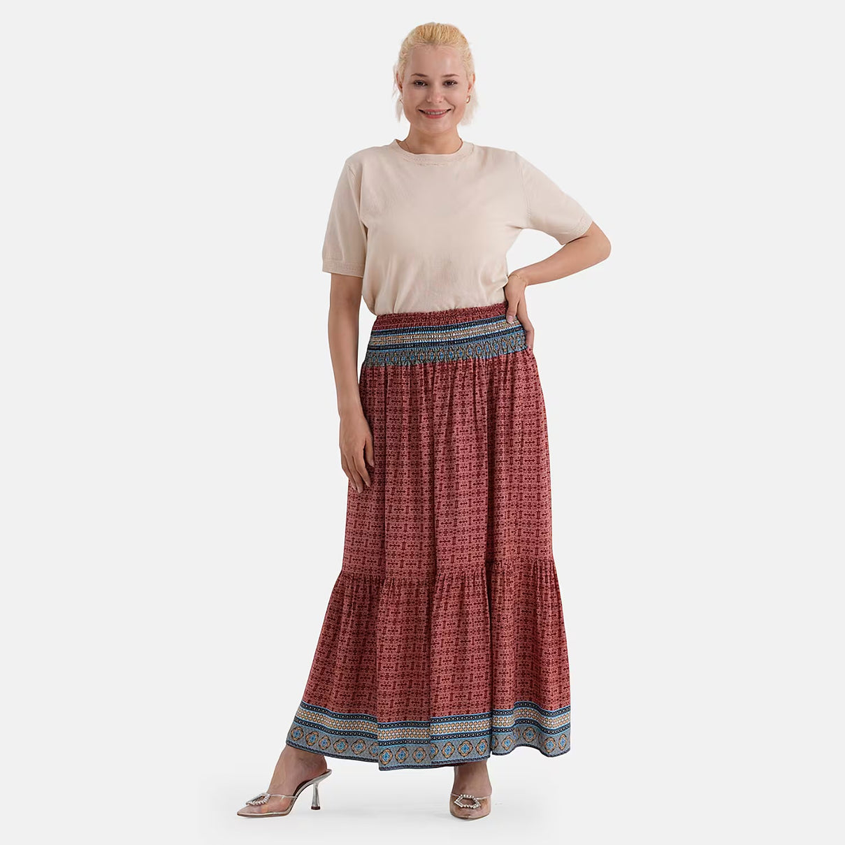 La Marey Abstract Print Summer Maxi Skirt (One Size) - Red 8417131 0