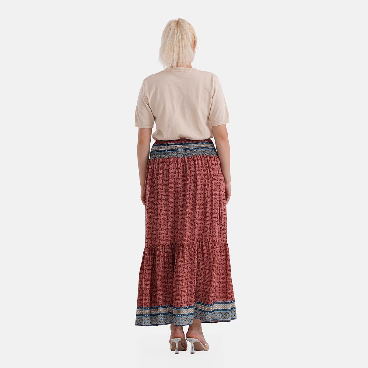 La Marey Abstract Print Summer Maxi Skirt (One Size) - Red 8417131 3