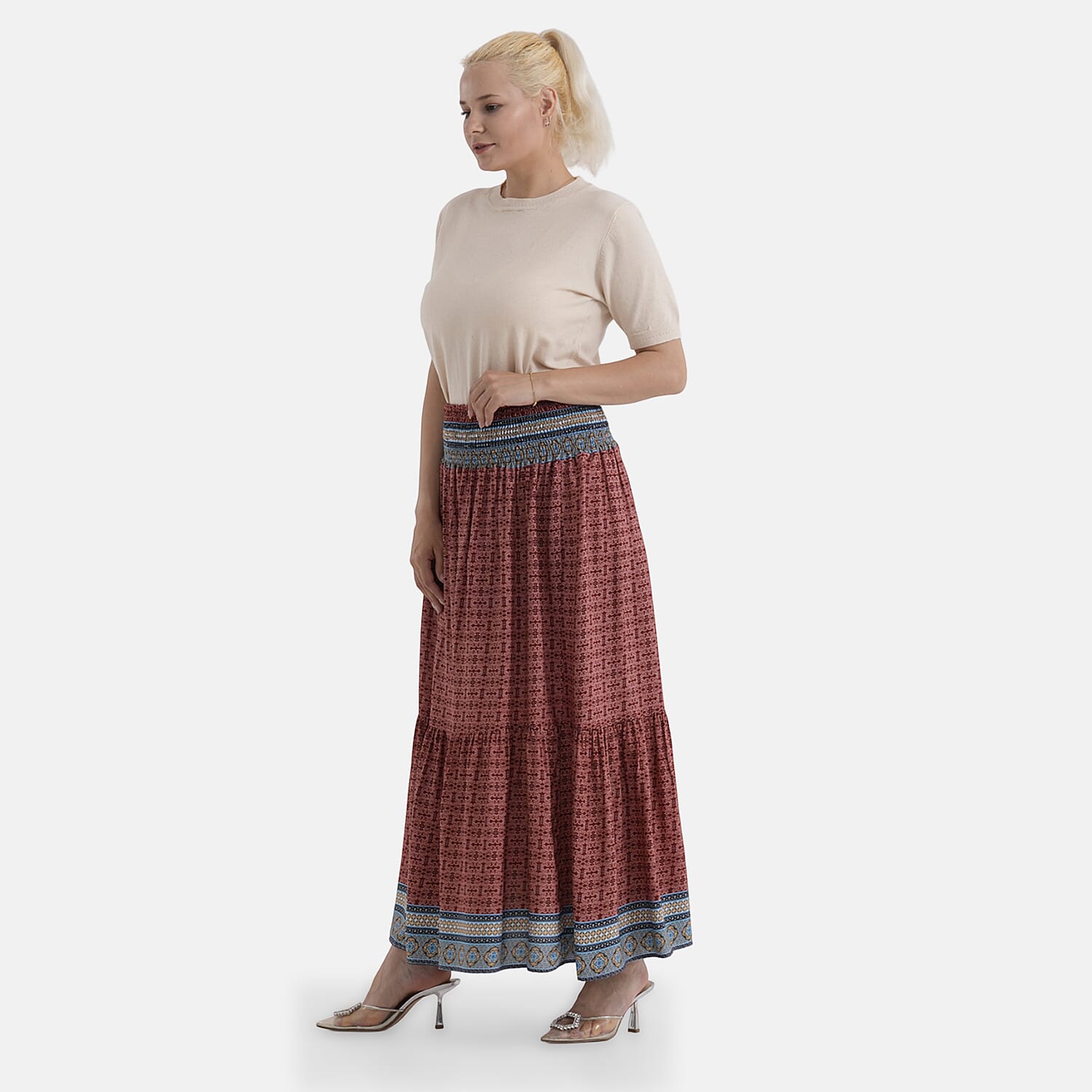 La Marey Abstract Print Summer Maxi Skirt (One Size) - Red 8417131 4