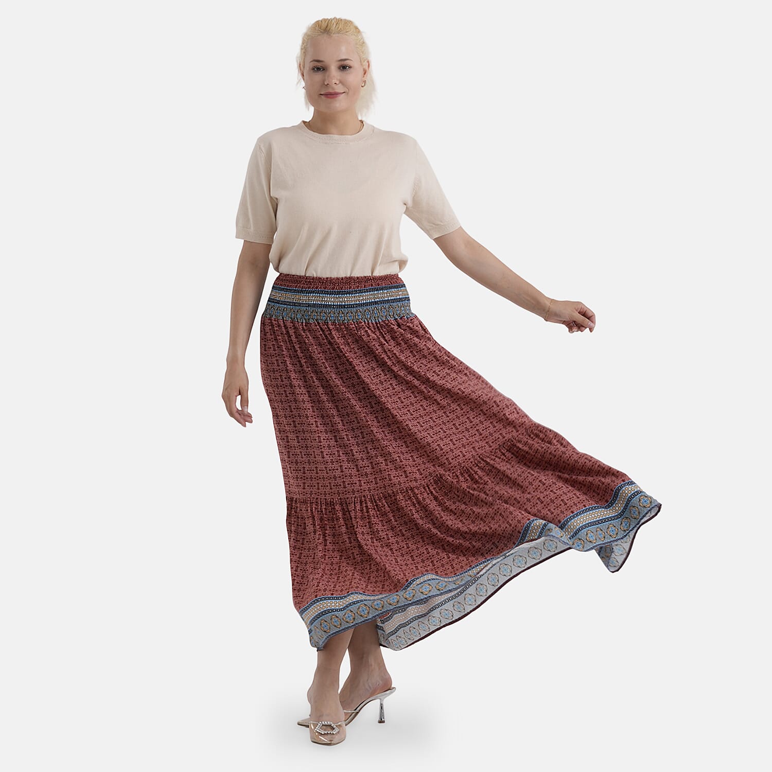 La Marey Abstract Print Summer Maxi Skirt (One Size) - Red 8417131 5