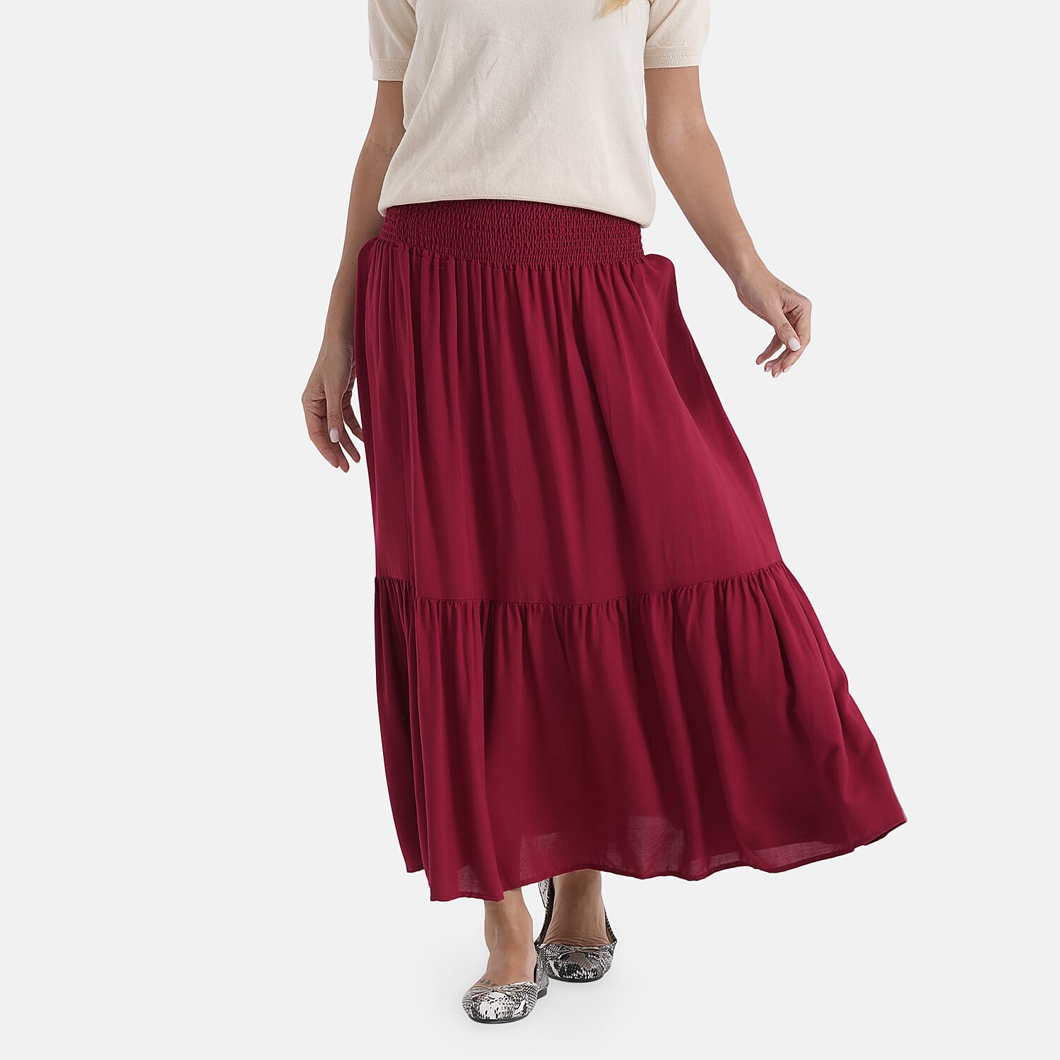 La Marey Smocked Waist Tiered Maxi Skirt (One Size, 10-22) - Red V32520932 0