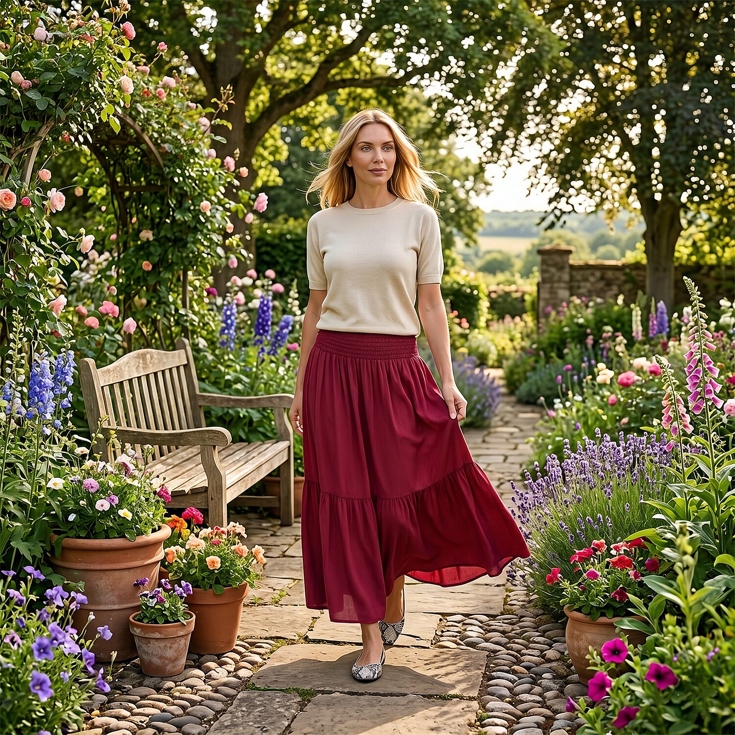 La Marey Smocked Waist Tiered Maxi Skirt (One Size, 10-22) - Red V32520932 2