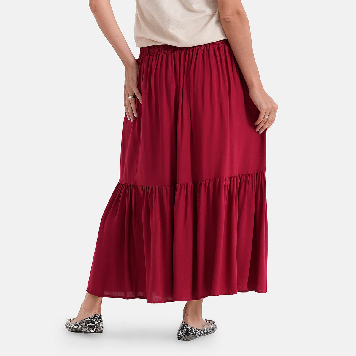La Marey Smocked Waist Tiered Maxi Skirt (One Size, 10-22) - Red V32520932 3