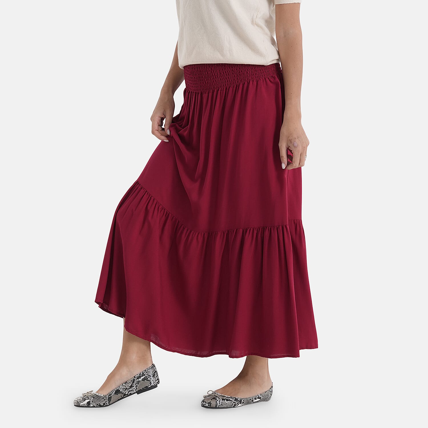La Marey Smocked Waist Tiered Maxi Skirt (One Size, 10-22) - Red V32520932 4