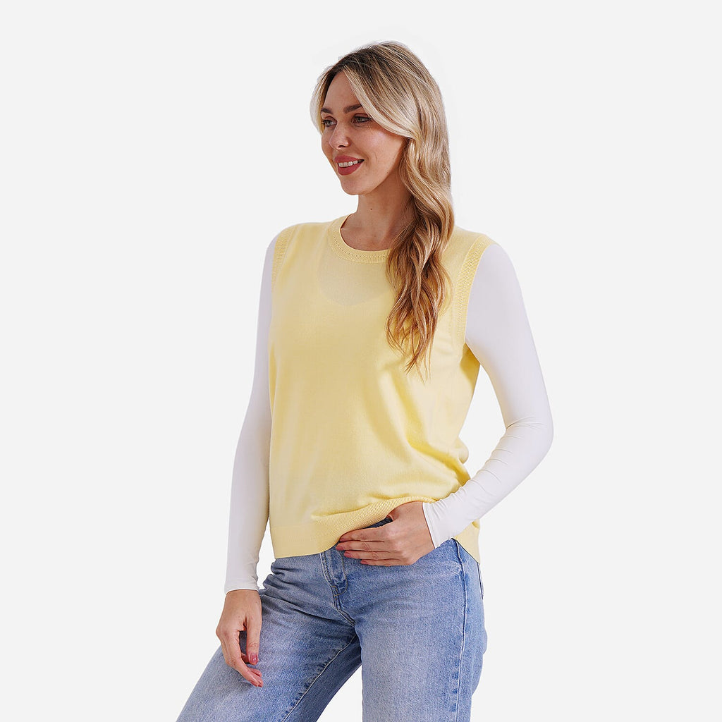 La Marey Casual Round Neck Knitted Vest (Size XL) - Yellow