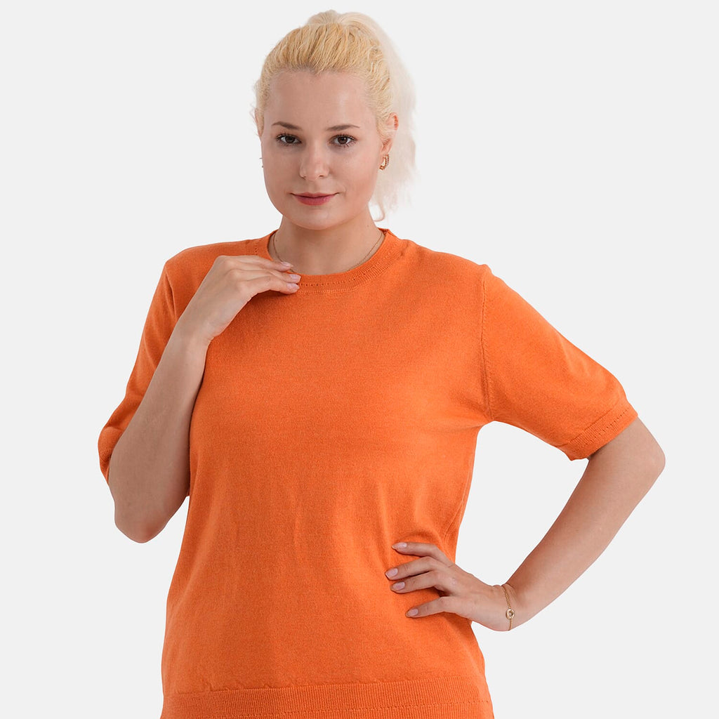 La Marey Summer Knit Short Sleeve Top (Size L, Fit 16 To 18) - Orange