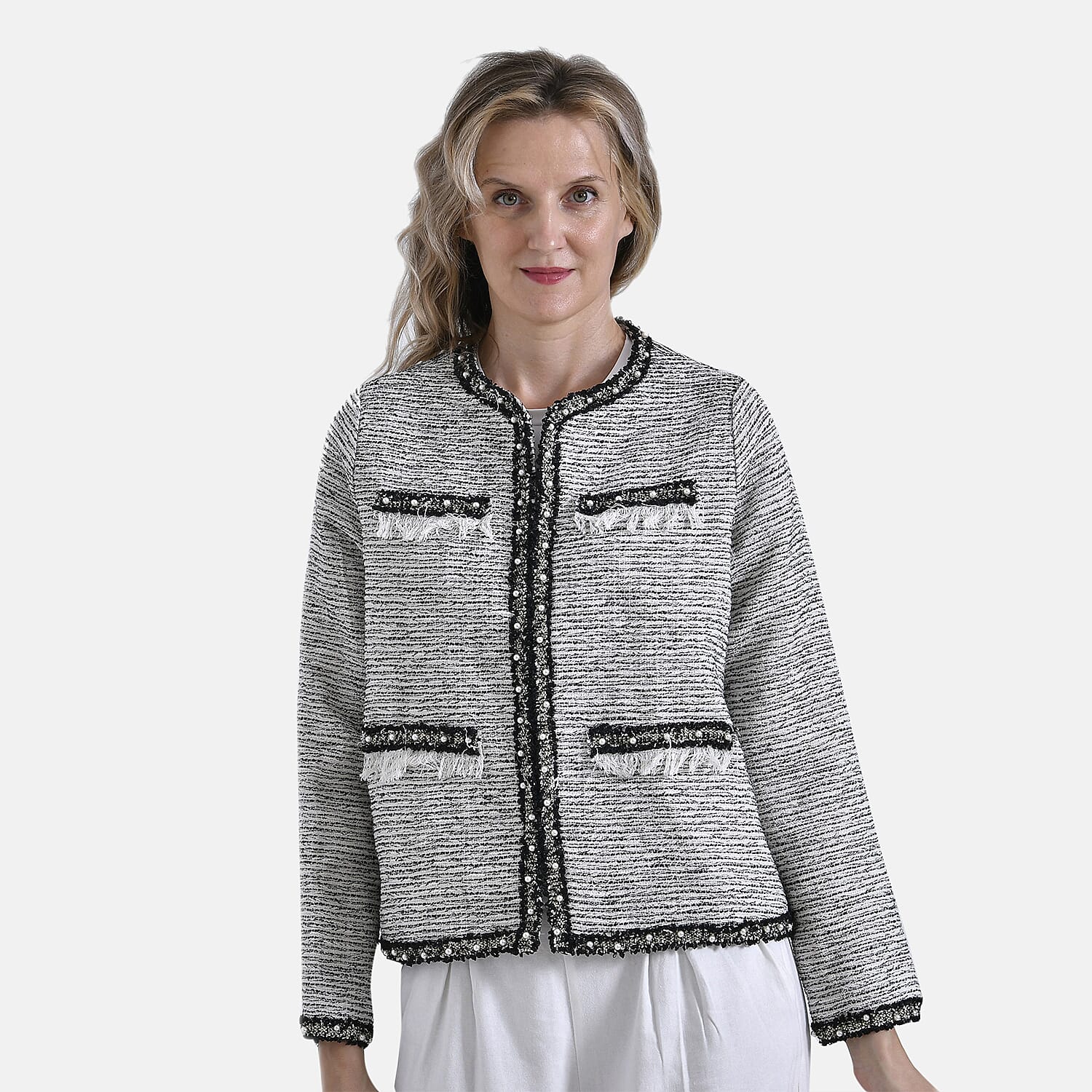 La Marey Plaid Pattern Classic Twill Jacket (Size L) - White Base with Black 7932559 0