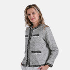 La Marey Plaid Pattern Classic Twill Jacket (Size L) - White Base with Black