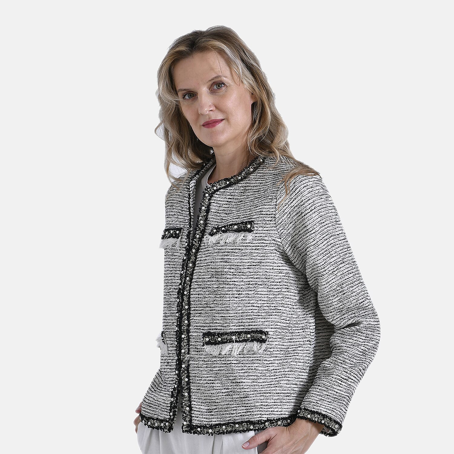 La Marey Plaid Pattern Classic Twill Jacket (Size L) - White Base with Black 7932559 3