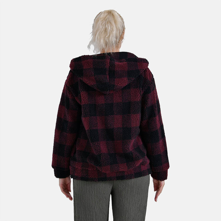 La Marey Plaid Plush Coat With Hood (Size 16 to 18) - Red 7854551 2