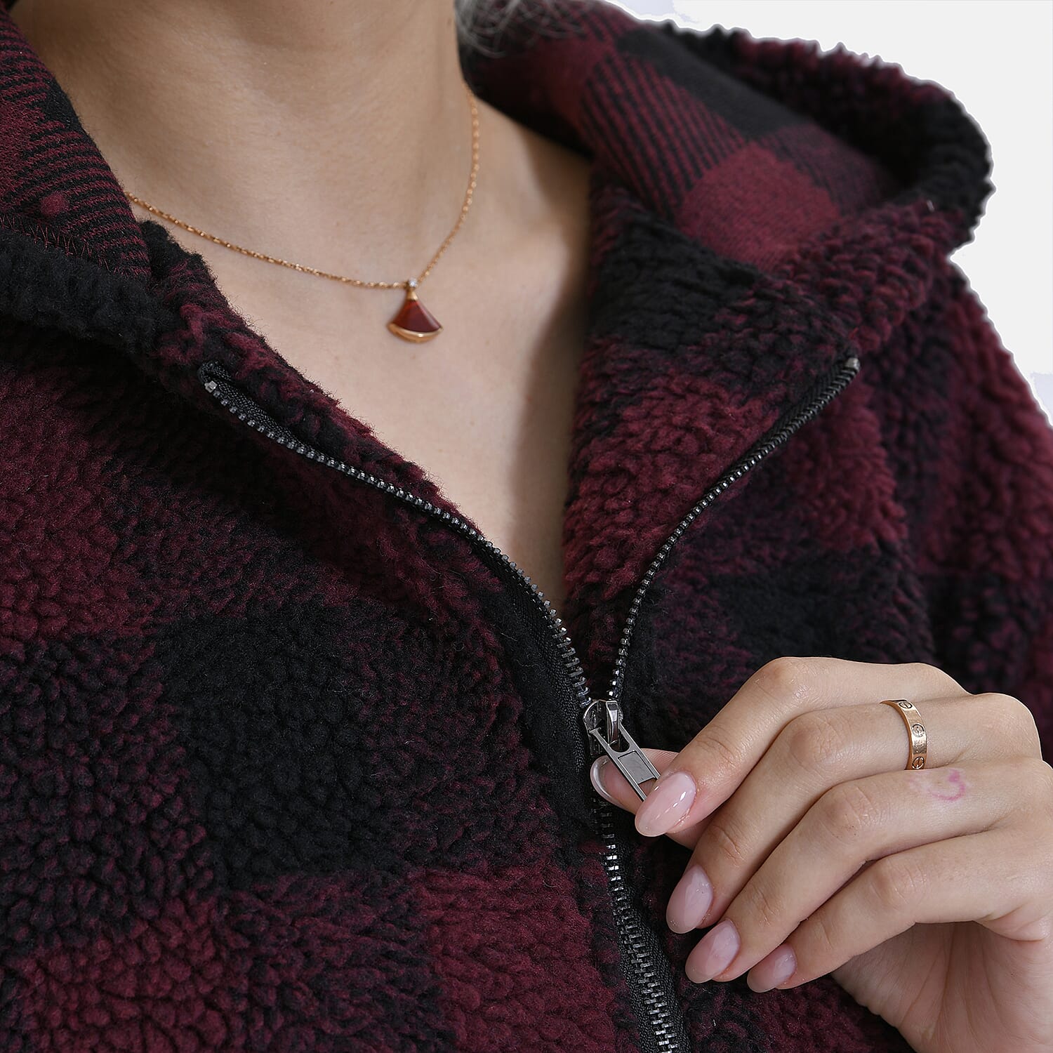 La Marey Plaid Plush Coat With Hood (Size 16 to 18) - Red 7854551 6