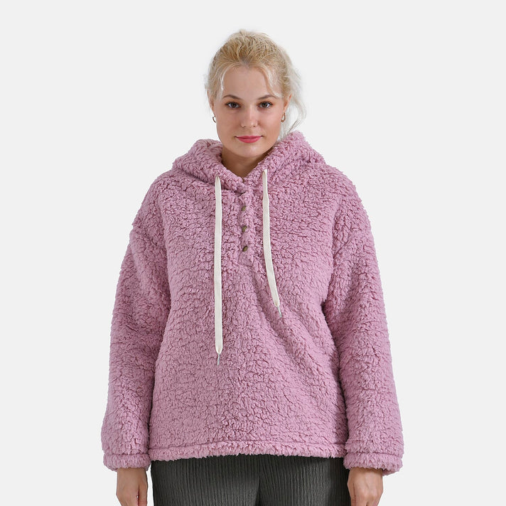 La Marey Plush Hoodie with Buttons (Size L) - Pink 7853805 1