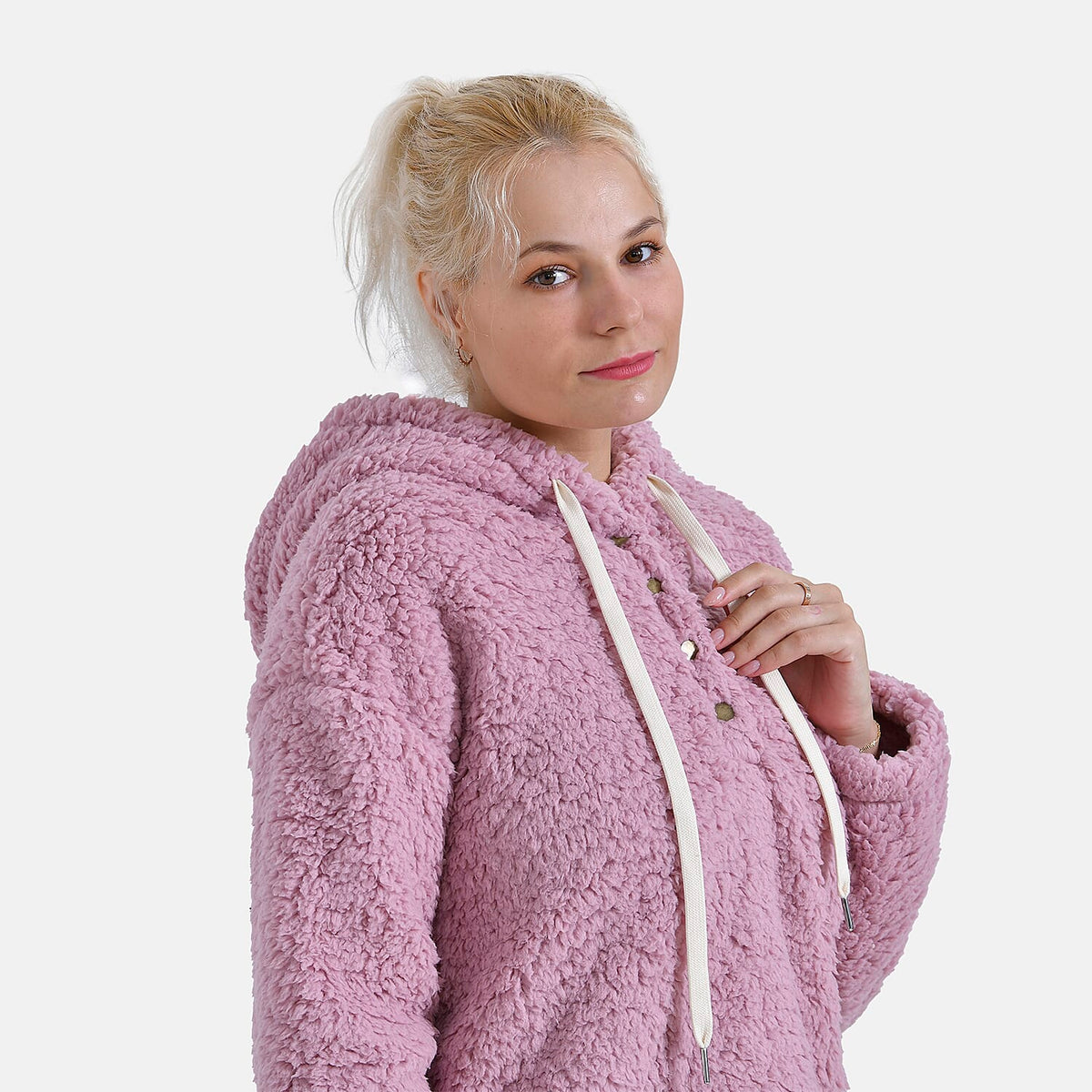 La Marey Plush Hoodie with Buttons (Size L) - Pink 7853805 9