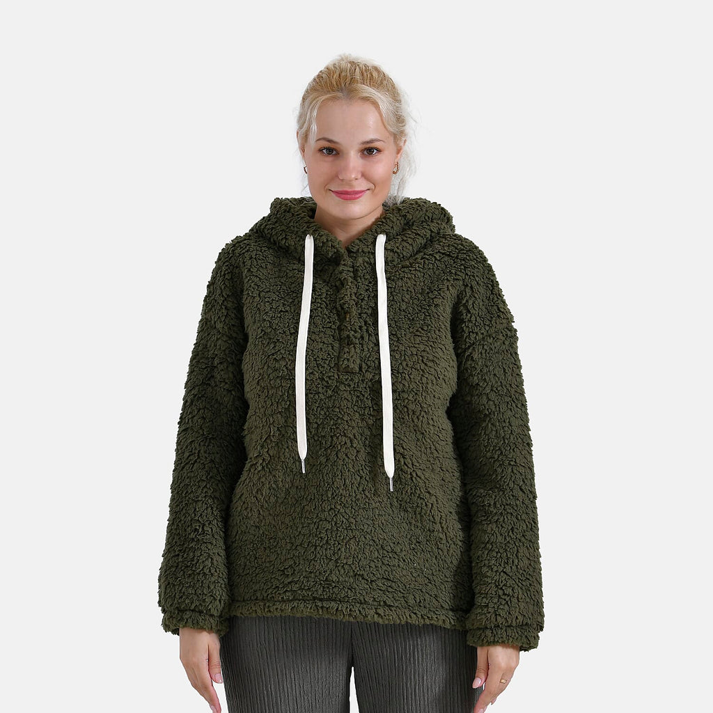 La Marey Plush Hoodie with Buttons (Size S) - Green
