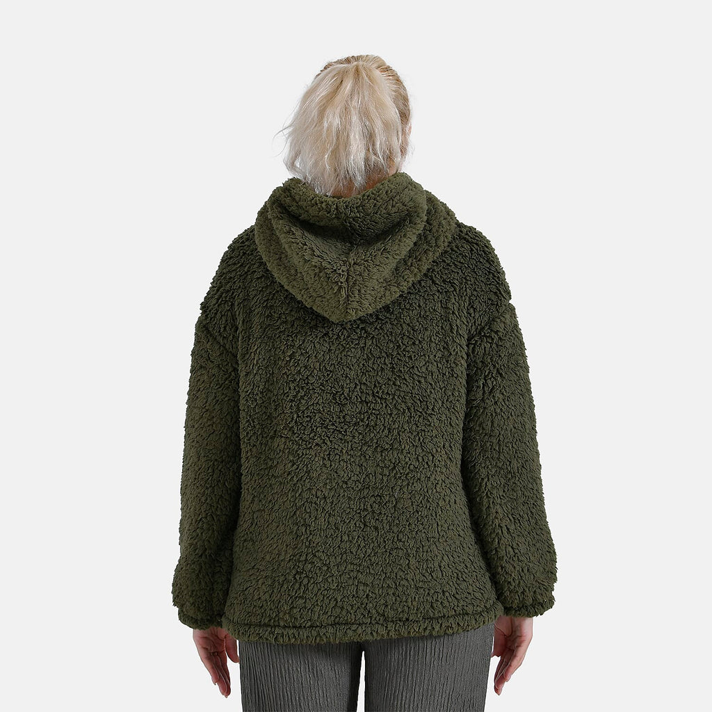 La Marey Plush Hoodie with Buttons (Size S) - Green