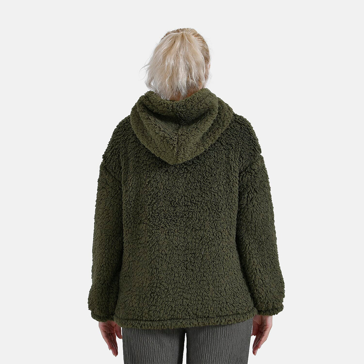 La Marey Plush Hoodie with Buttons (Size S) - Green V32556514 3