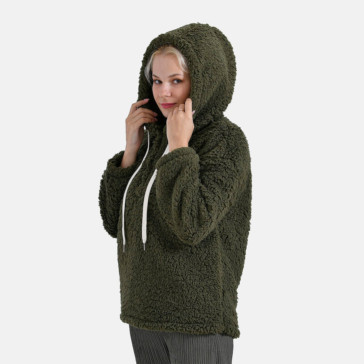 La Marey Plush Hoodie with Buttons (Size S) - Green V32556514 5