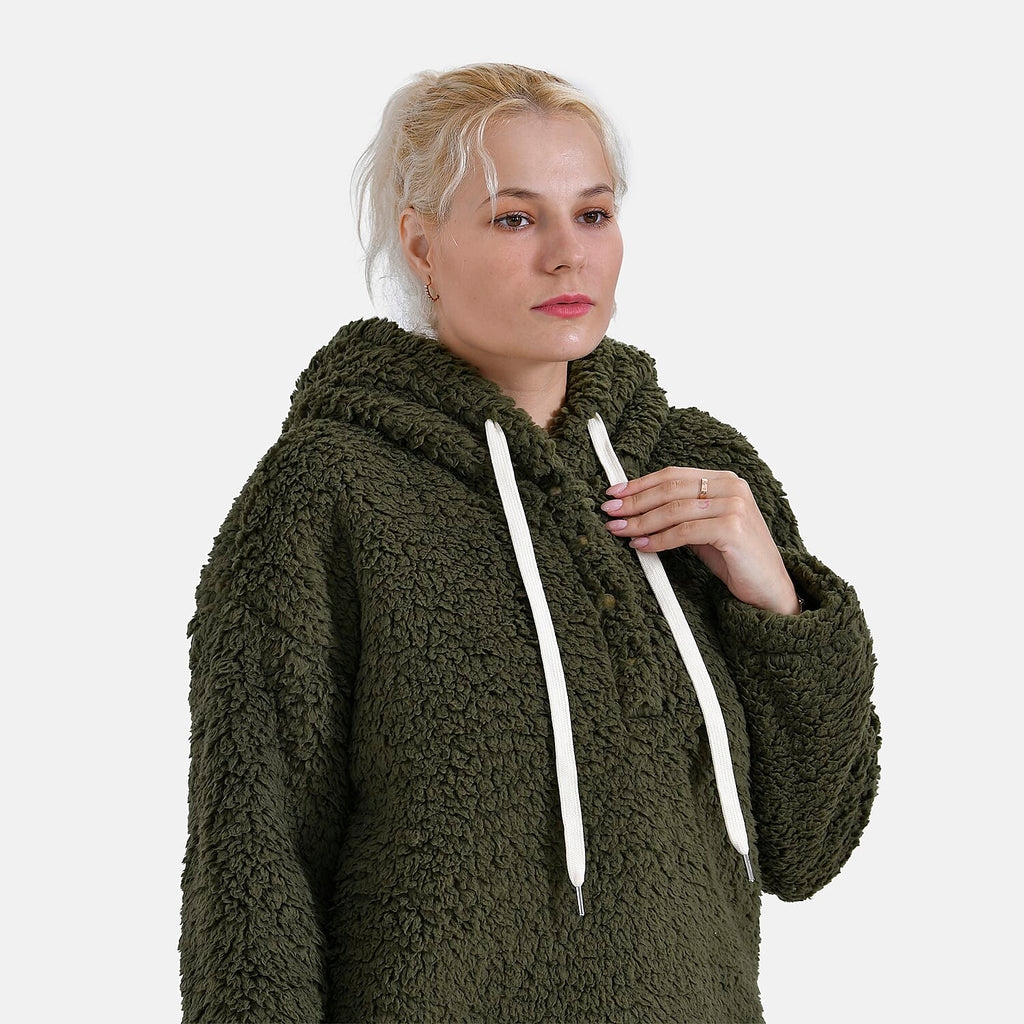 La Marey Plush Hoodie with Buttons (Size S) - Green