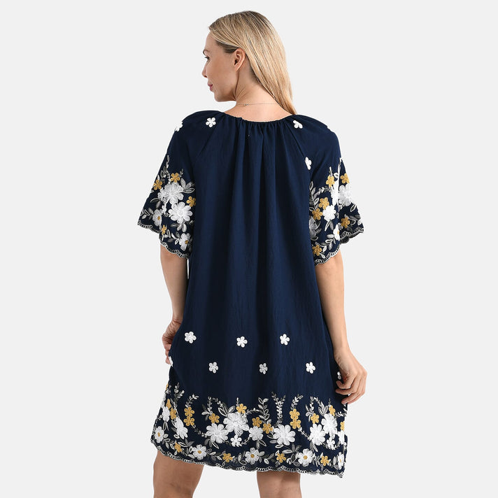LA MAREY Cotton Blend Embroidered Dress (Size S-M, 8 to 14) - Navy 8110329 2