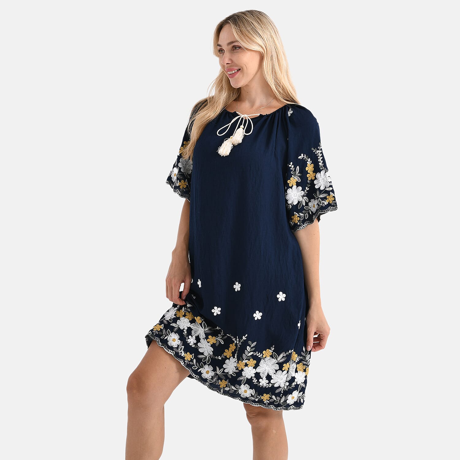 LA MAREY Cotton Blend Embroidered Dress (Size S/M, 8 to 14) - Navy V32490787 3
