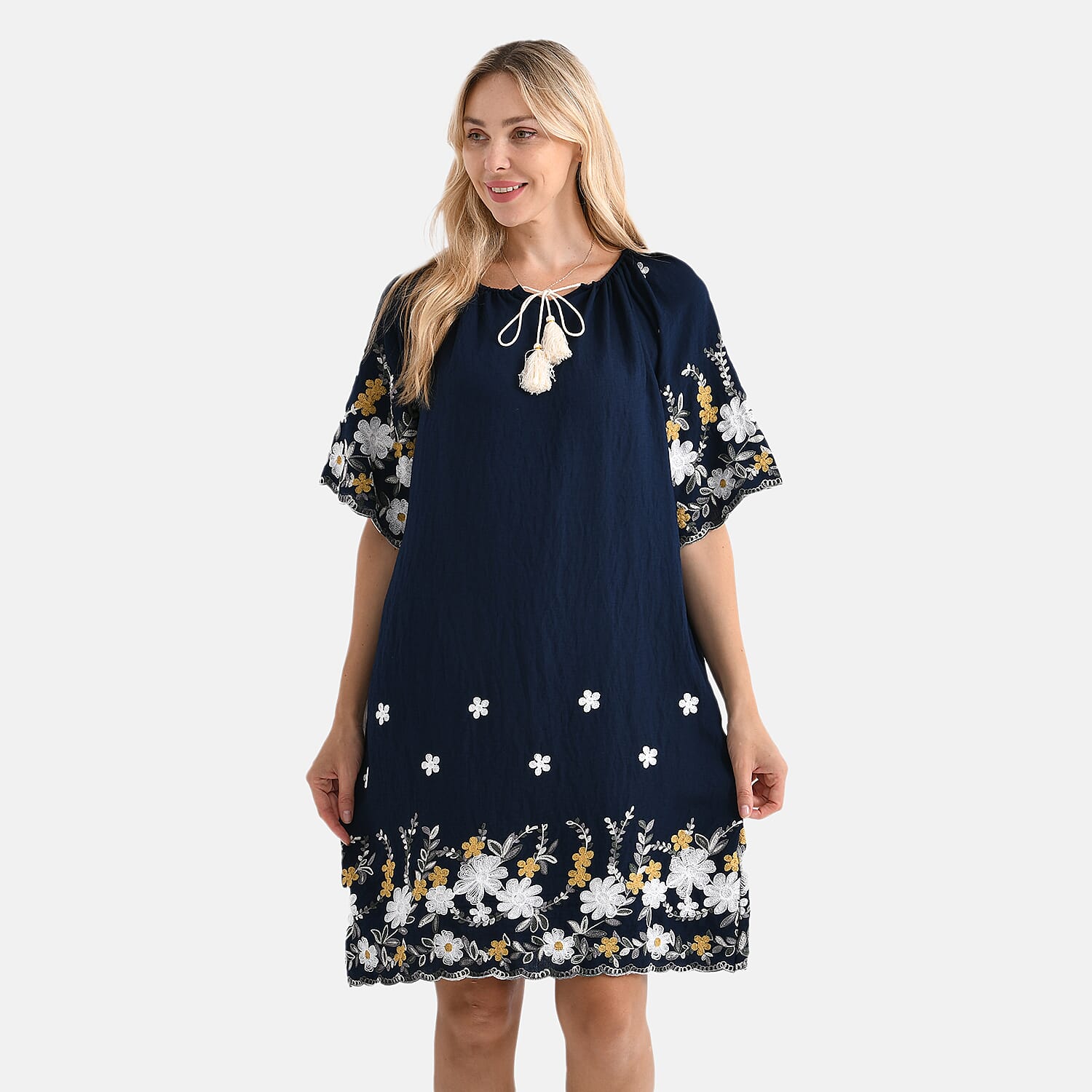 LA MAREY Cotton Blend Embroidered Dress (Size S/M, 8 to 14) - Navy V32490787 4