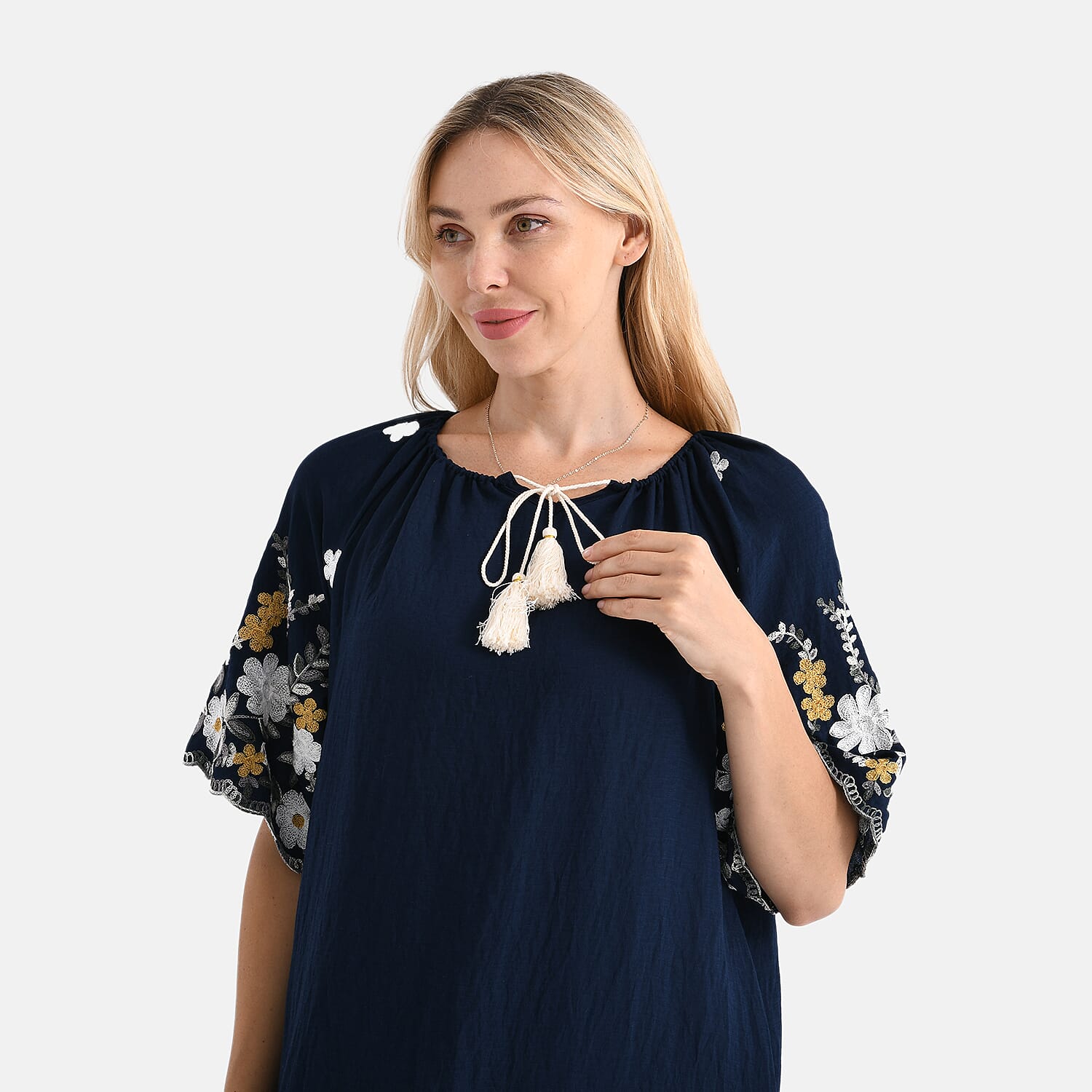 LA MAREY Cotton Blend Embroidered Dress (Size S/M, 8 to 14) - Navy V32490787 5