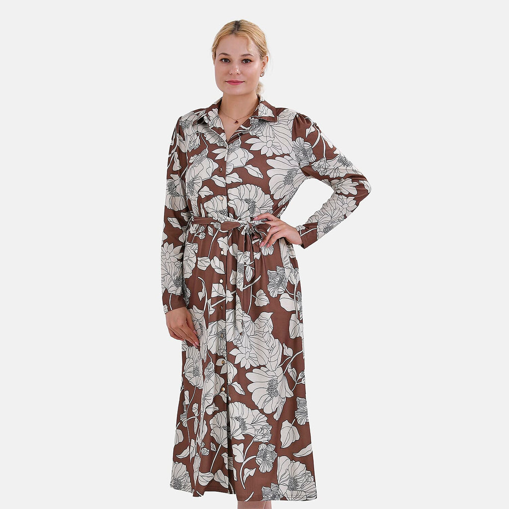 La Marey Floral Dress (Size L 16 TO 18) - Brown & Brown