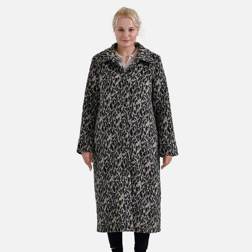 La Marey Ladies Leopard Longline Coat (Size 12 to 14) - Brown
