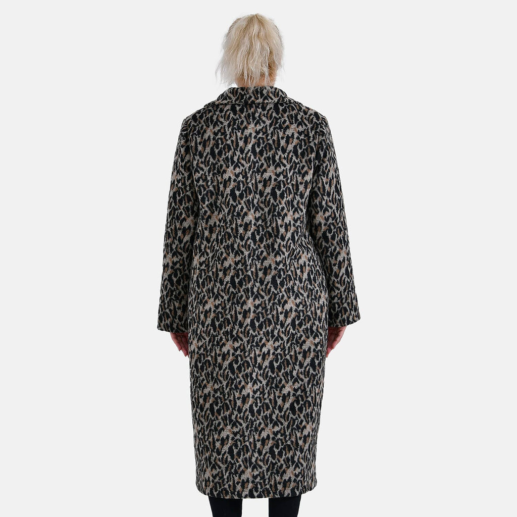 La Marey Ladies Leopard Longline Coat (Size 12 to 14) - Brown