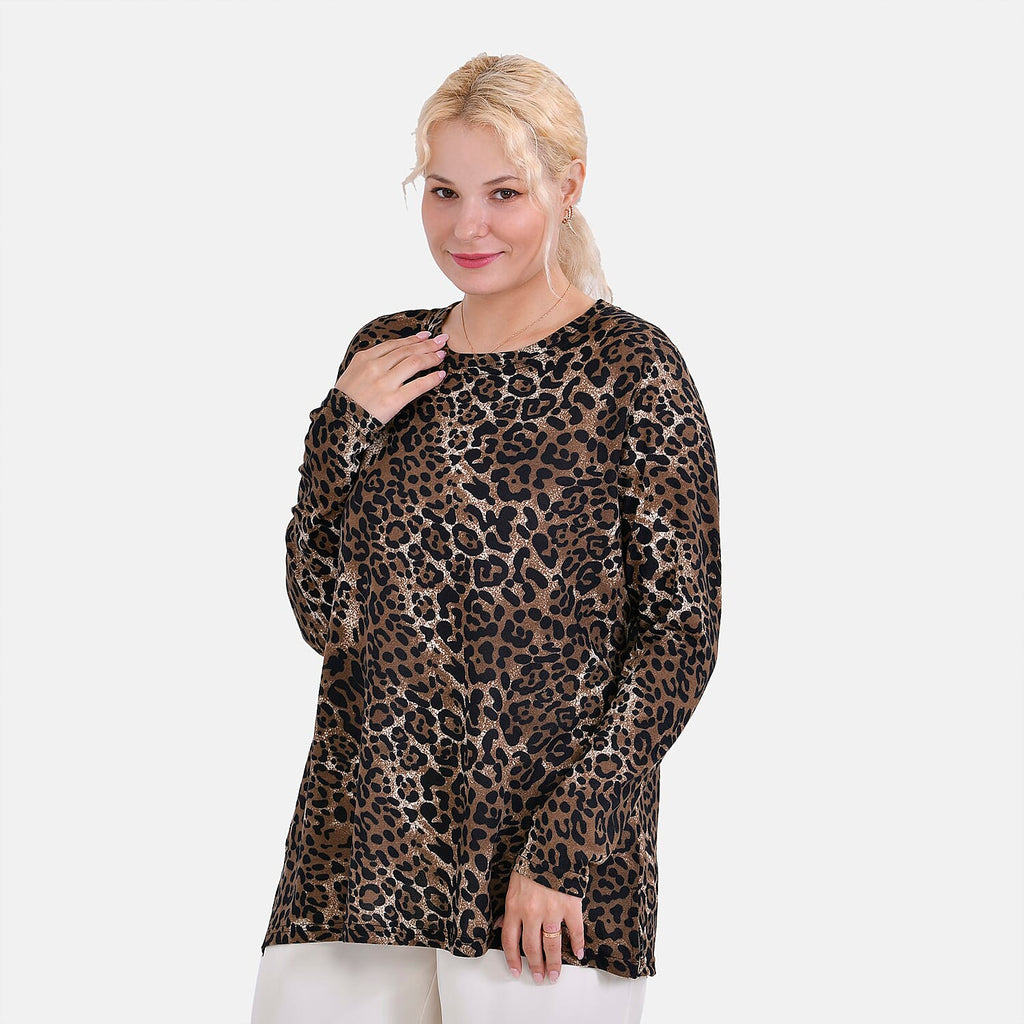 La Marey Polyester Leopard Top Size 8-20 - Brown
